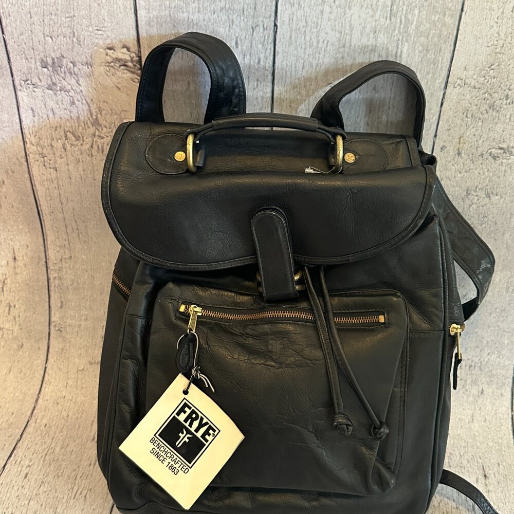 NWT Frye Black Leather Backpack Drawstring